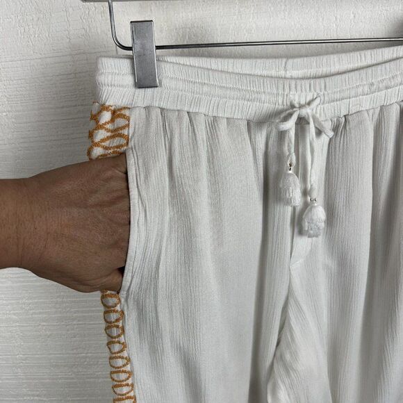 Hale Bob Pants XS Womens White Orange Side Stripes Straight Leg Drawstring Lined - Picture 3 of 8